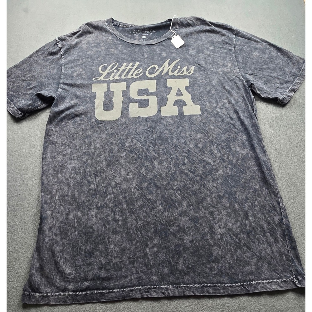 Lotus Fashion Little Miss USA Graphic Tee Charcoal Mineral Wash Cotton LARGE